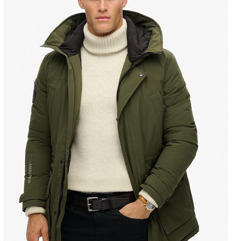 Зимно яке с качулка и бродирано лого - Маслинено зелено Superdry  Co