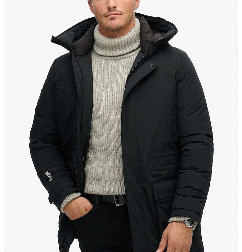 Зимно яке с качулка и бродирано лого - Черен Superdry  Co