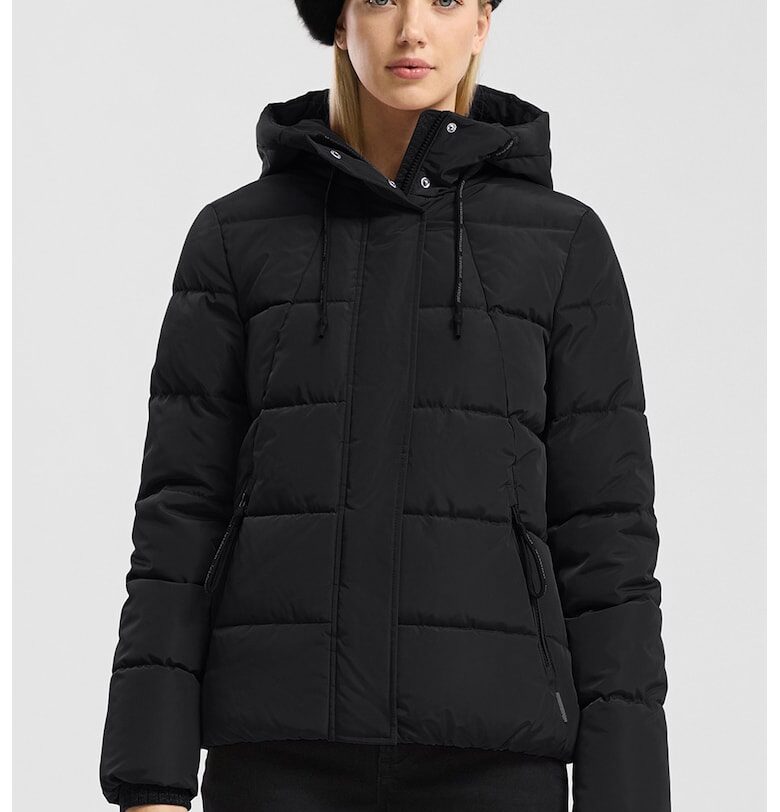 Зимно яке с качулка и джобове - Черен QS