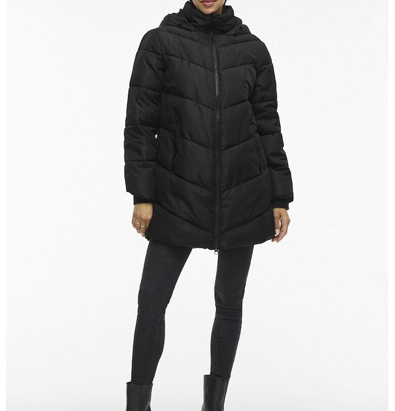 Зимно яке с качулка и джобове - Черен Vila