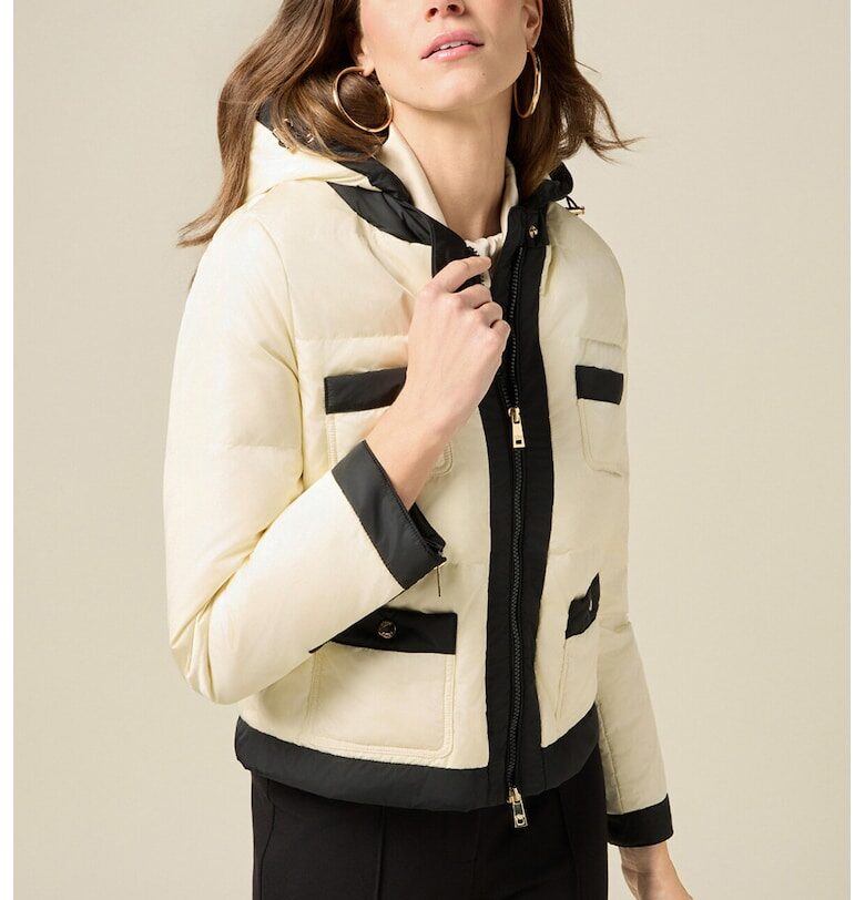 Зимно яке с качулка и джобове - Черен/Мръснобял Oltre