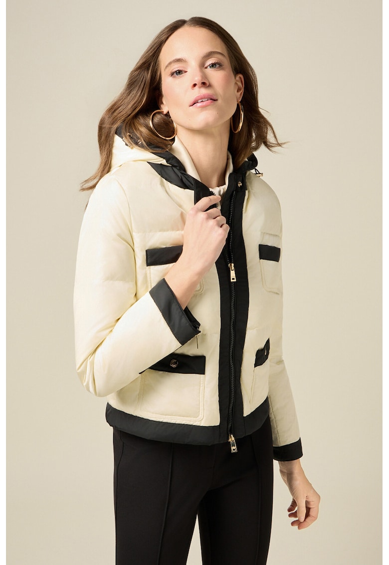 Зимно яке с качулка и джобове - Черен/Мръснобял Oltre