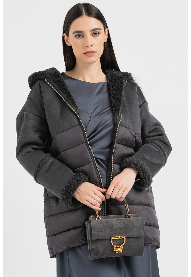 Зимно яке с качулка и еко пух - Tъмносив Marella