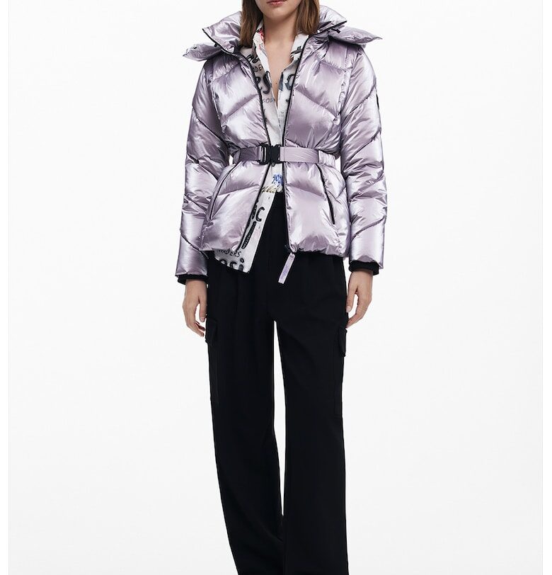 Зимно яке с качулка и колан - Сребрист DESIGUAL