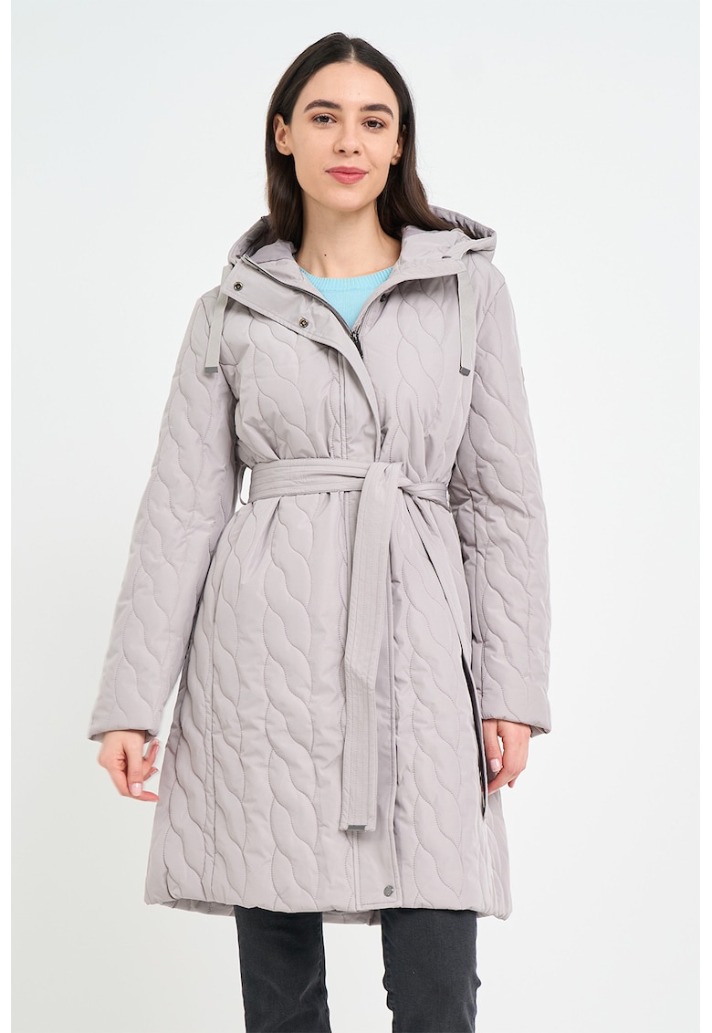 Зимно яке с колан - Светло сив Timeout