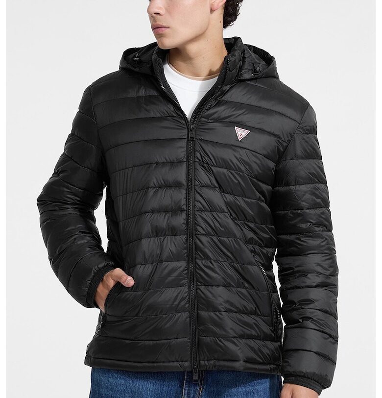 Зимно яке с отделяща се качулка - Черен GUESS JEANS