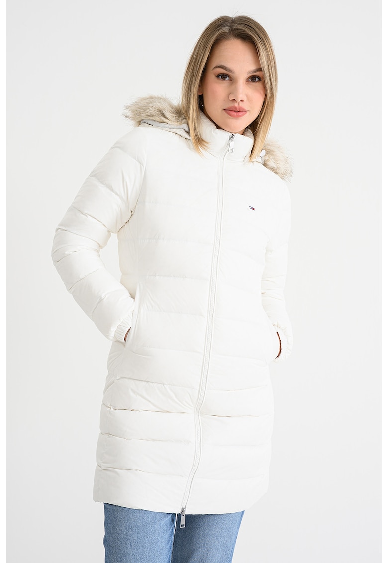 Зимно яке с пухена вата - еко пух и качулка - Бял/Мръснобял Tommy Jeans