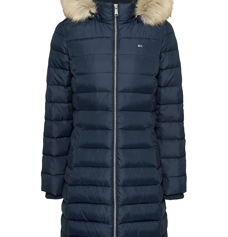 Зимно яке с пухена вата - еко пух и качулка - Ултрамарин синьо/Бежов Tommy Jeans