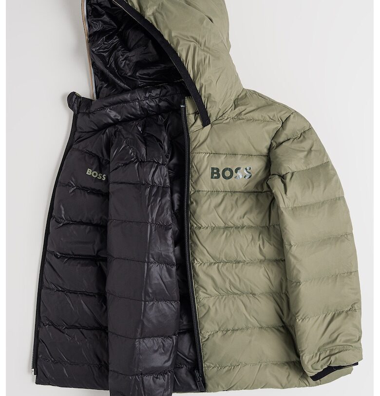Зимно яке с пухена вата - цип и лого - Пепеляво сиво BOSS Kidswear
