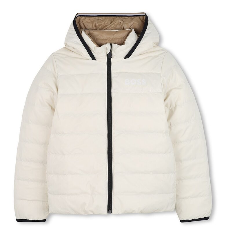 Зимно яке с пухена вата - цип и лого - Сиво-кафяв/Крем BOSS Kidswear