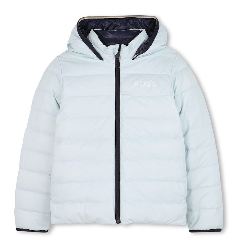 Зимно яке с пухена вата - цип и лого - Тъмносин BOSS Kidswear