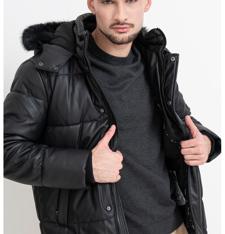 Зимно яке с цип и джобове - Избеляло черно GUESS