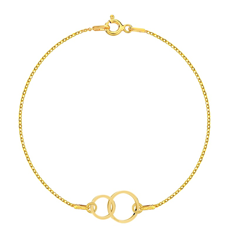 Златна гривна 585 - 14K с талисман двоен кръг - заедно завинаги - 17 CM e-Crystal