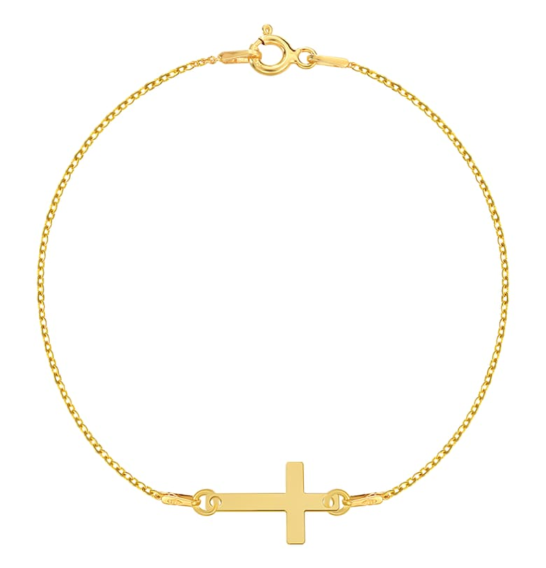 Златна гривна 585 - 14К с висулка кръст - 16 CM e-Crystal