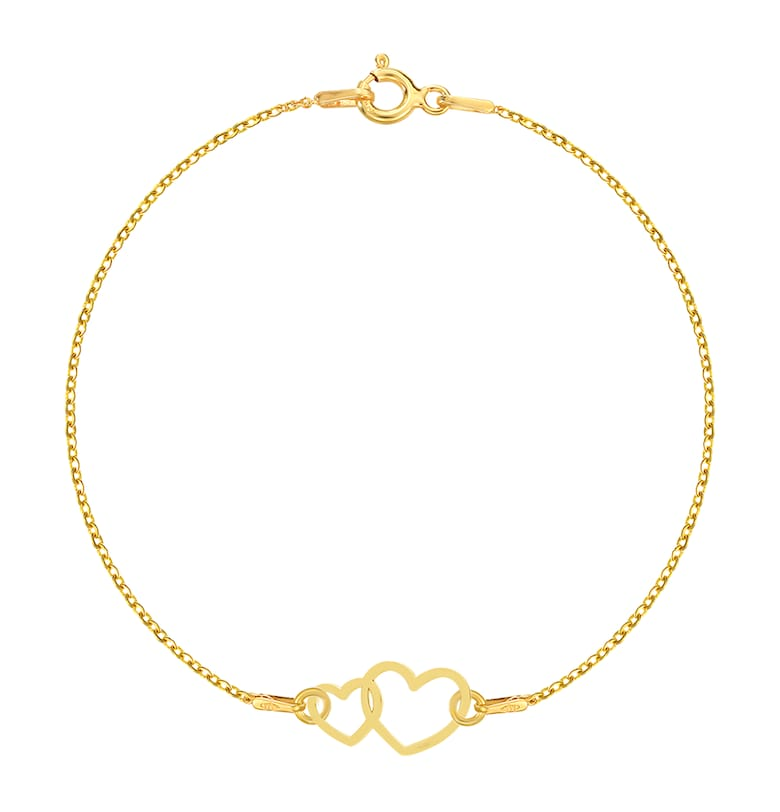 Златна гривна 375 - 9К с двоен чар сърце-двойно сърце - 18-19 CM e-Crystal