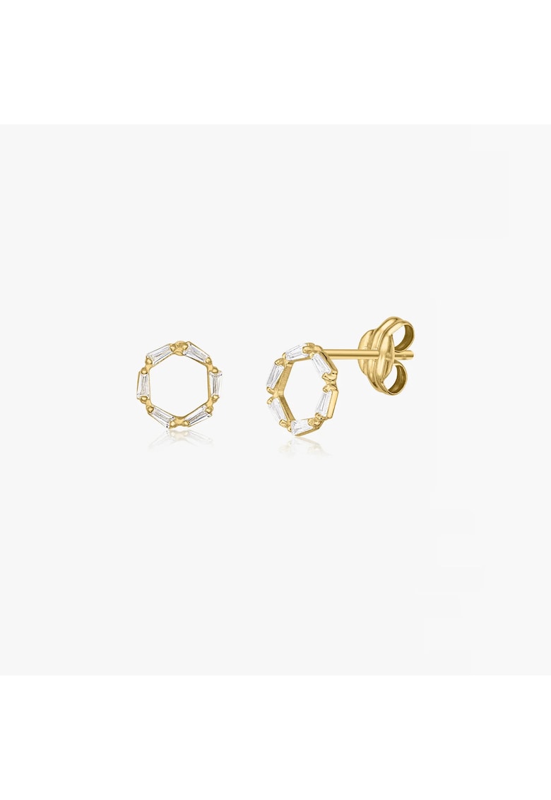 Златни обеци Halo - Цирконий INDIRA