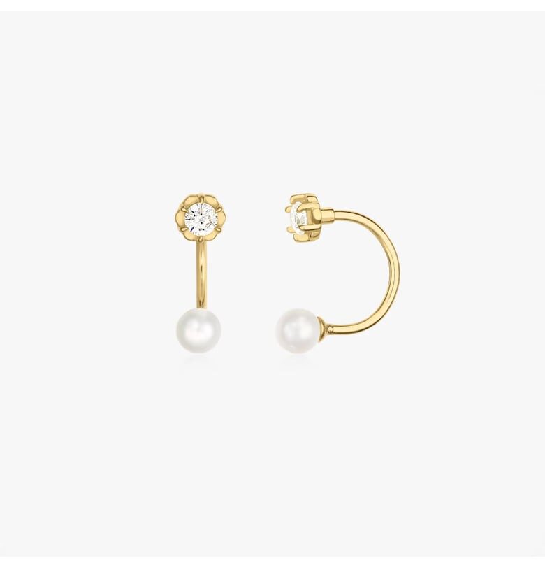 Златни обеци Pearl and stone jacket - Естествени перли INDIRA