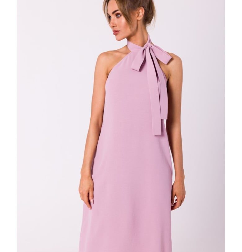 Изработена от Emotion Дамска миди рокля Gwenhwynna M736 Черна - Розово MOE