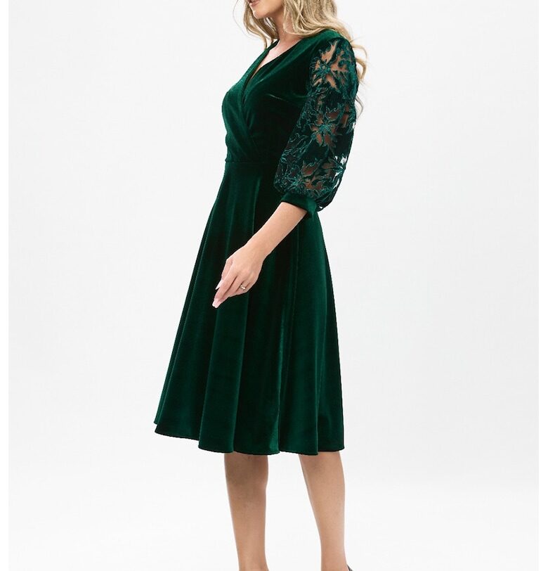 Кадидена миди рокля с дантела - Тъмнозелен BAROCCA