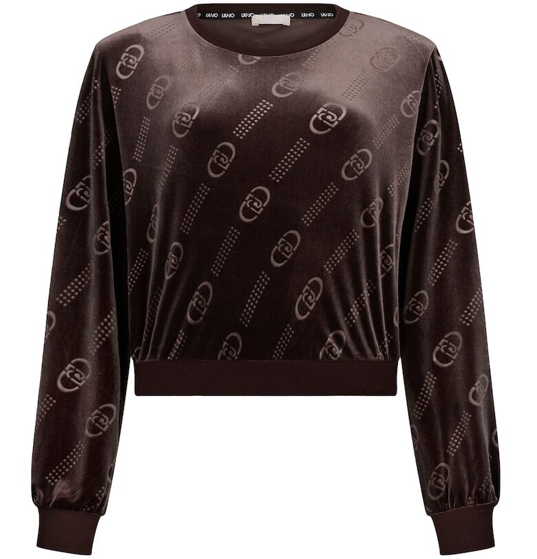 Кадифен суитшърт с лого - Тъмнокафяв Liu Jo