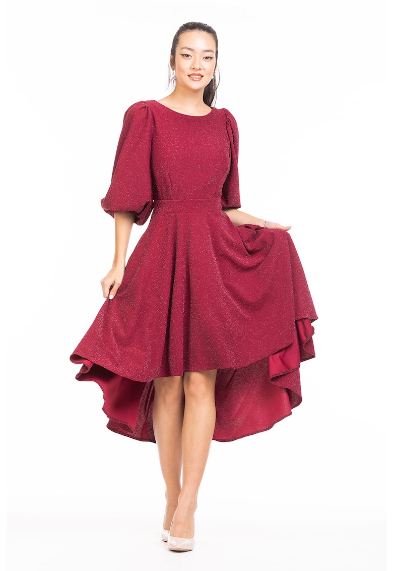 Кадифена асиметрична рокля с бухнали ръкави CAMISSI