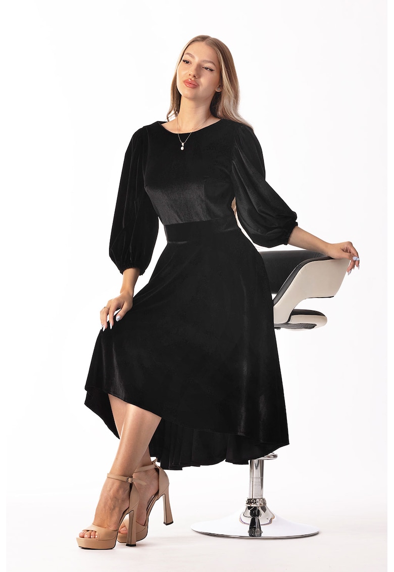 Кадифена асиметрична рокля с бухнали ръкави CAMISSI