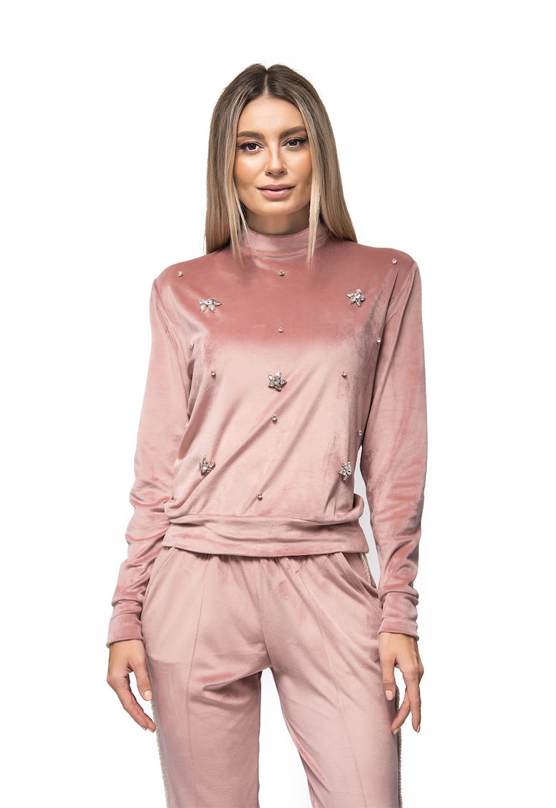 Кадифена блуза Elvira с декоративни камъни - Пастелнорозов CASA DE MODA VIGO