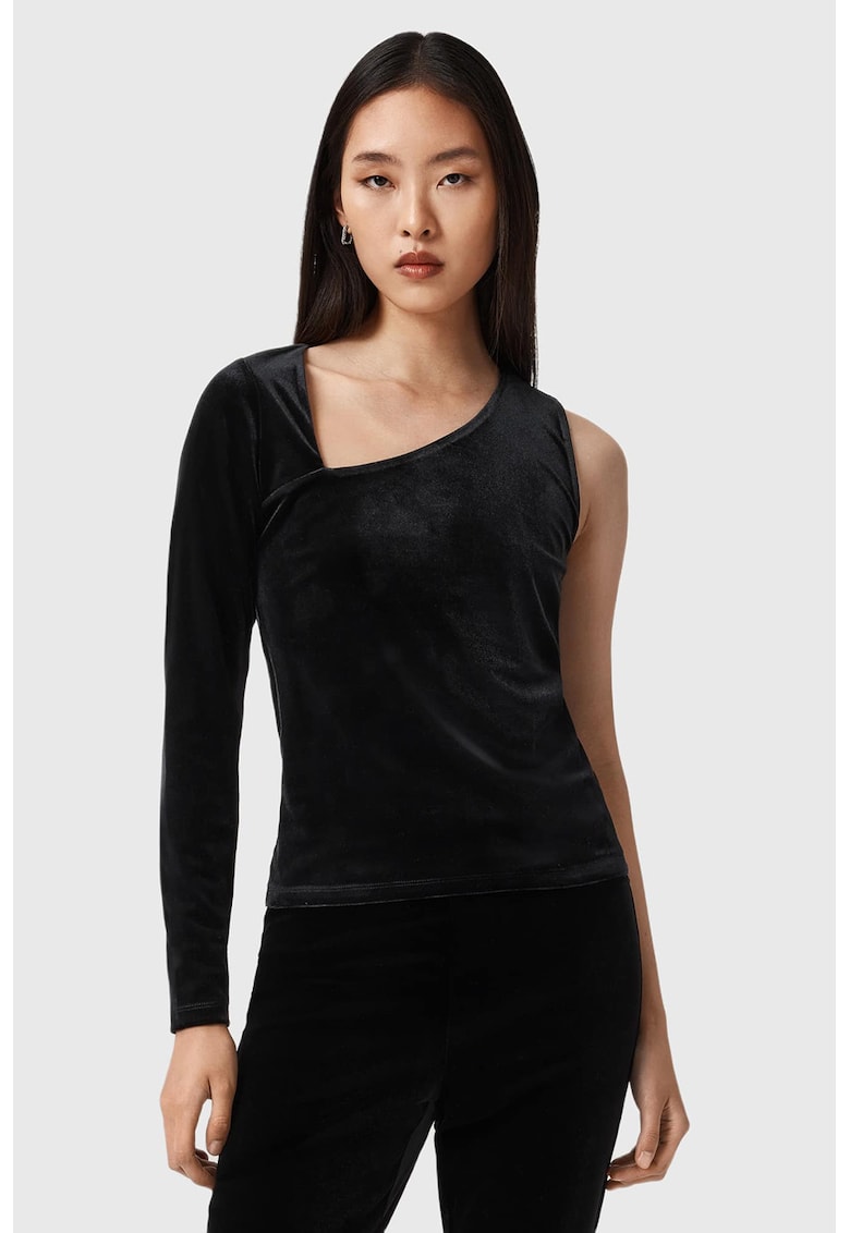 Кадифена блуза с голо рамо - Черен AllSaints