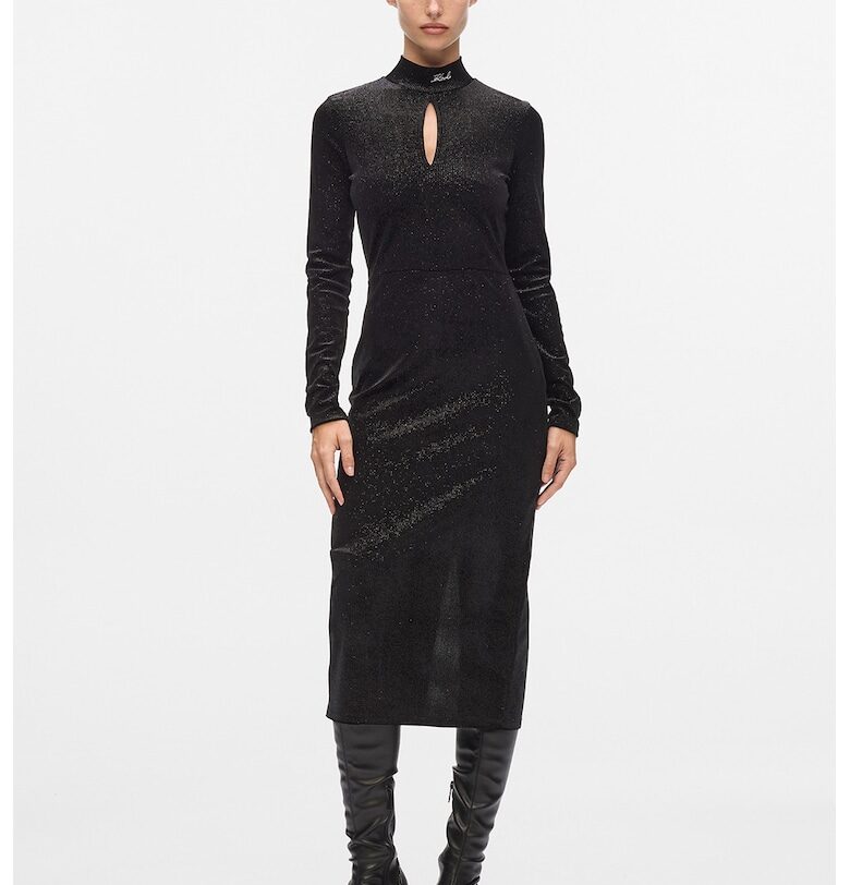 Кадифена миди рокля - Черен Karl Lagerfeld