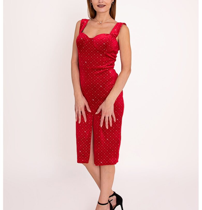 Кадифена рокля Jade с цепка отпред - Червен Ilona Andreoiu