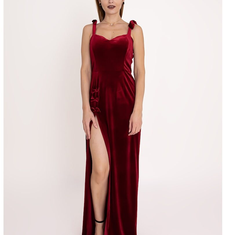 Кадифена рокля Margot с панделки - Тъмночервен Ilona Andreoiu