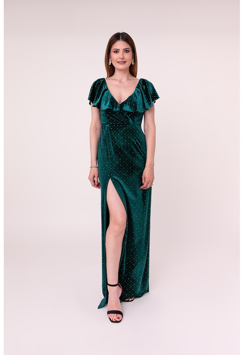 Кадифена рокля Seraphina с цепка встрани - Тъмнозелен Ilona Andreoiu