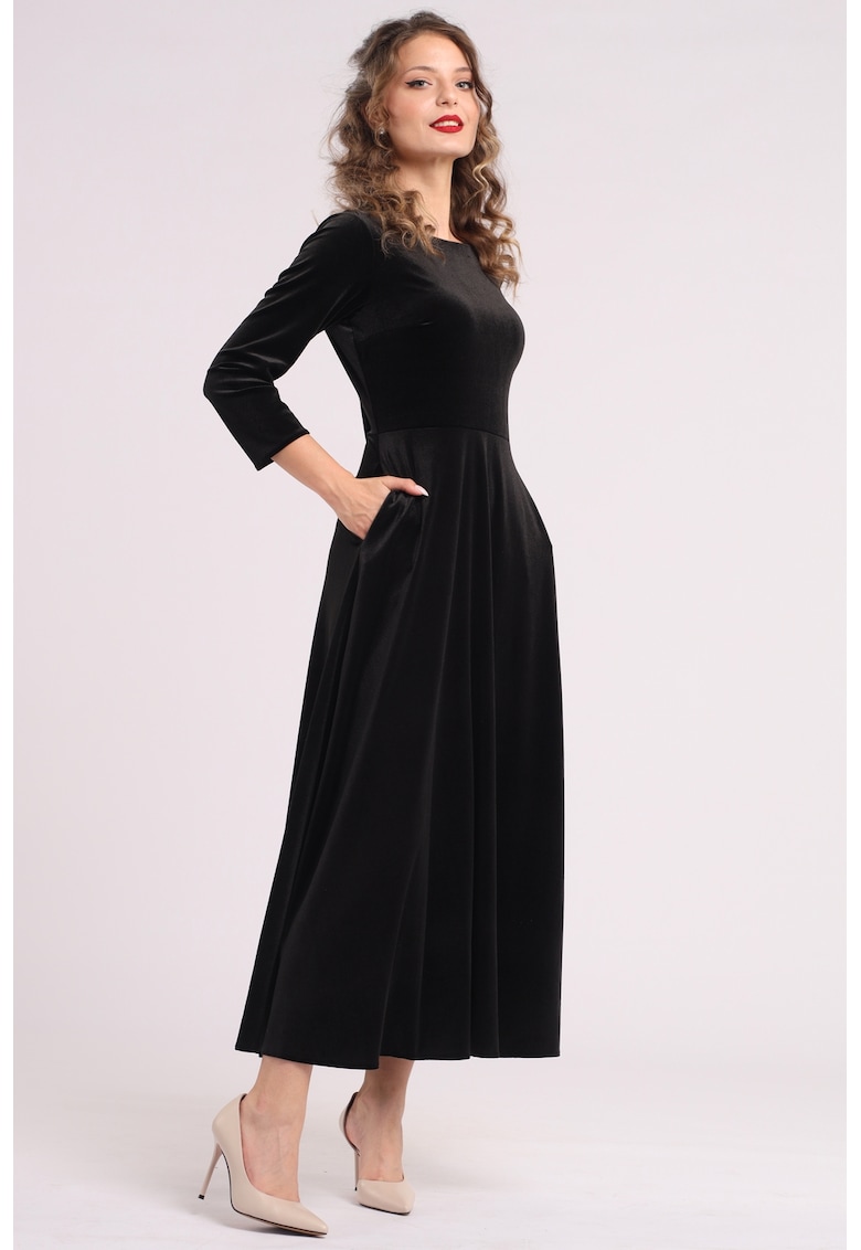 Кадифена рокля с джобове встрани - Черен CAMISSI