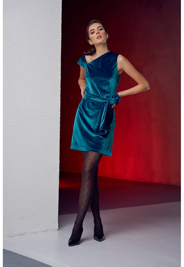 Кадифена рокля с колан - Тюркоаз AVENUE No29