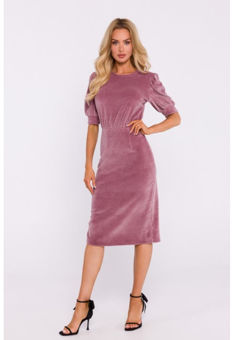 Кадифена рокля с къс ръкав Бледо розово MOE