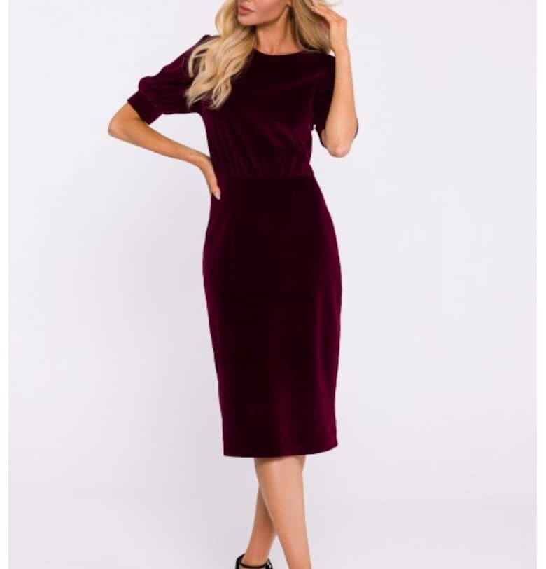 Кадифена рокля с къс ръкав  Бордо MOE