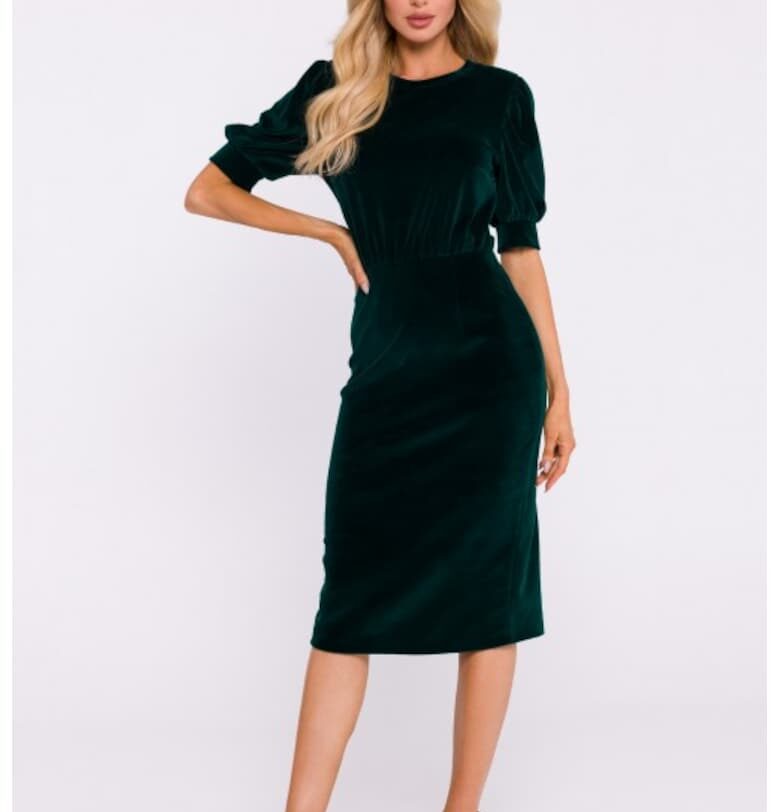 Кадифена рокля с къс ръкав  Зелен MOE