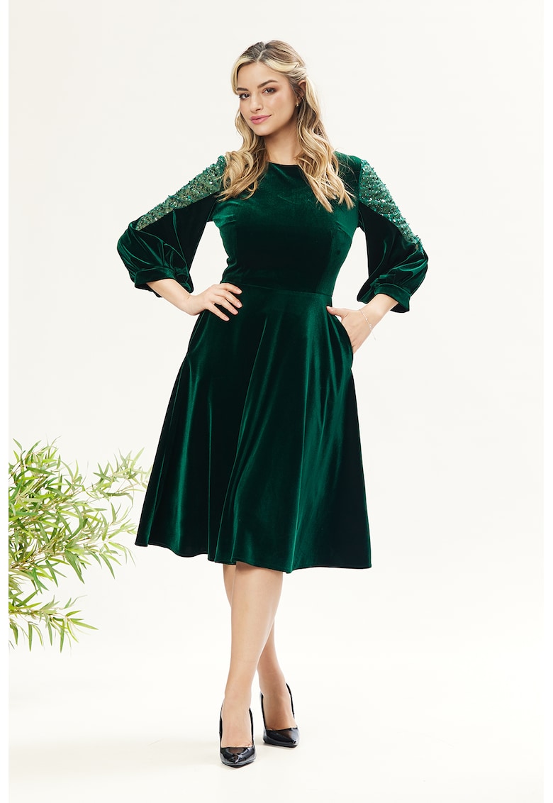 Кадифена рокля с пайети - Тъмнозелен BAROCCA