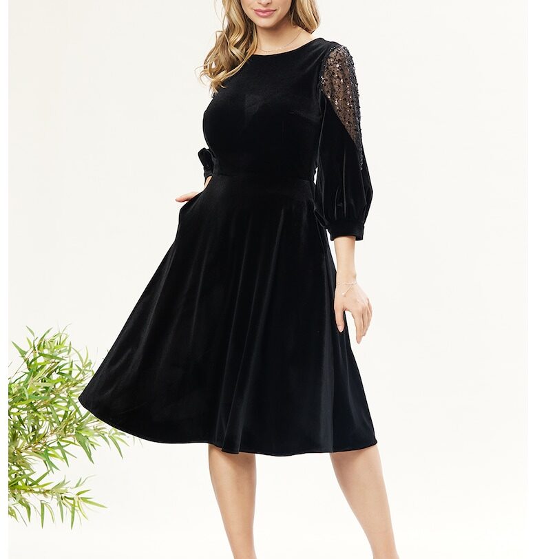 Кадифена рокля с пайети - Черен BAROCCA