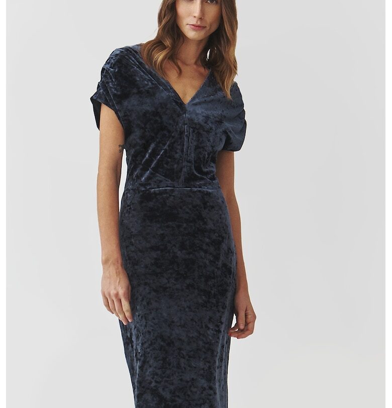 Кадифена рокля с шпиц - Тъмносин Tatuum