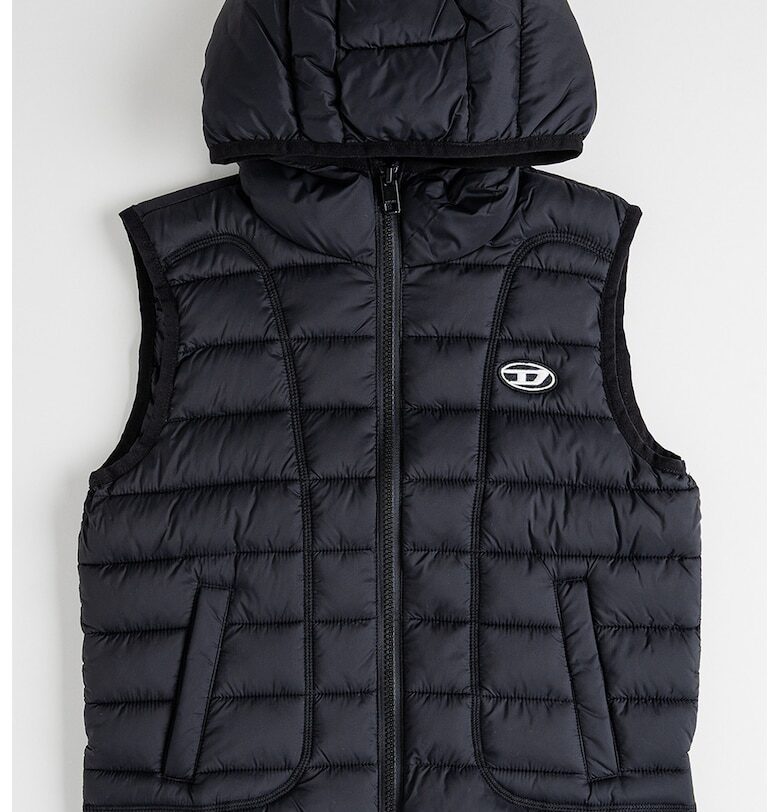 Капитониран найлонов елек с качулка - Черен Diesel