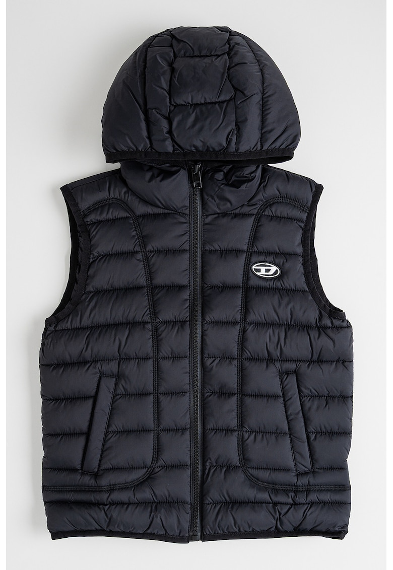 Капитониран найлонов елек с качулка - Черен Diesel