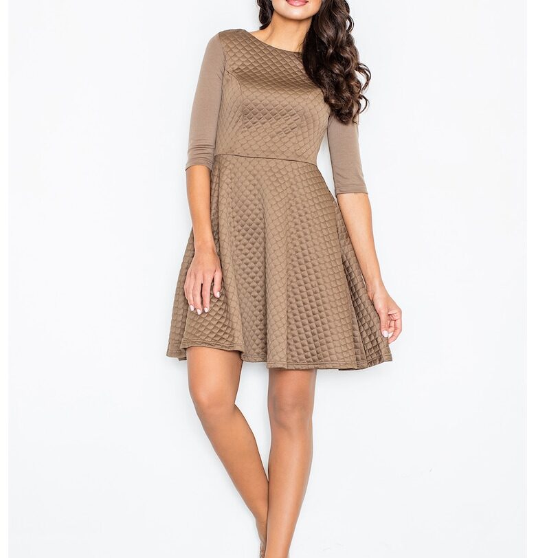 Капитонирана разкроена рокля  с 3/4 ръкав - бежово - полиестер Figl