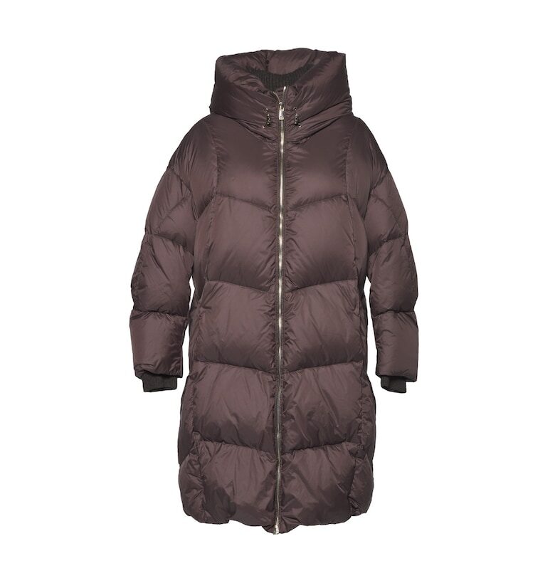 Капитонирано дълго зимно яке с висока яка и пухена вата - Кафяв Baldinini