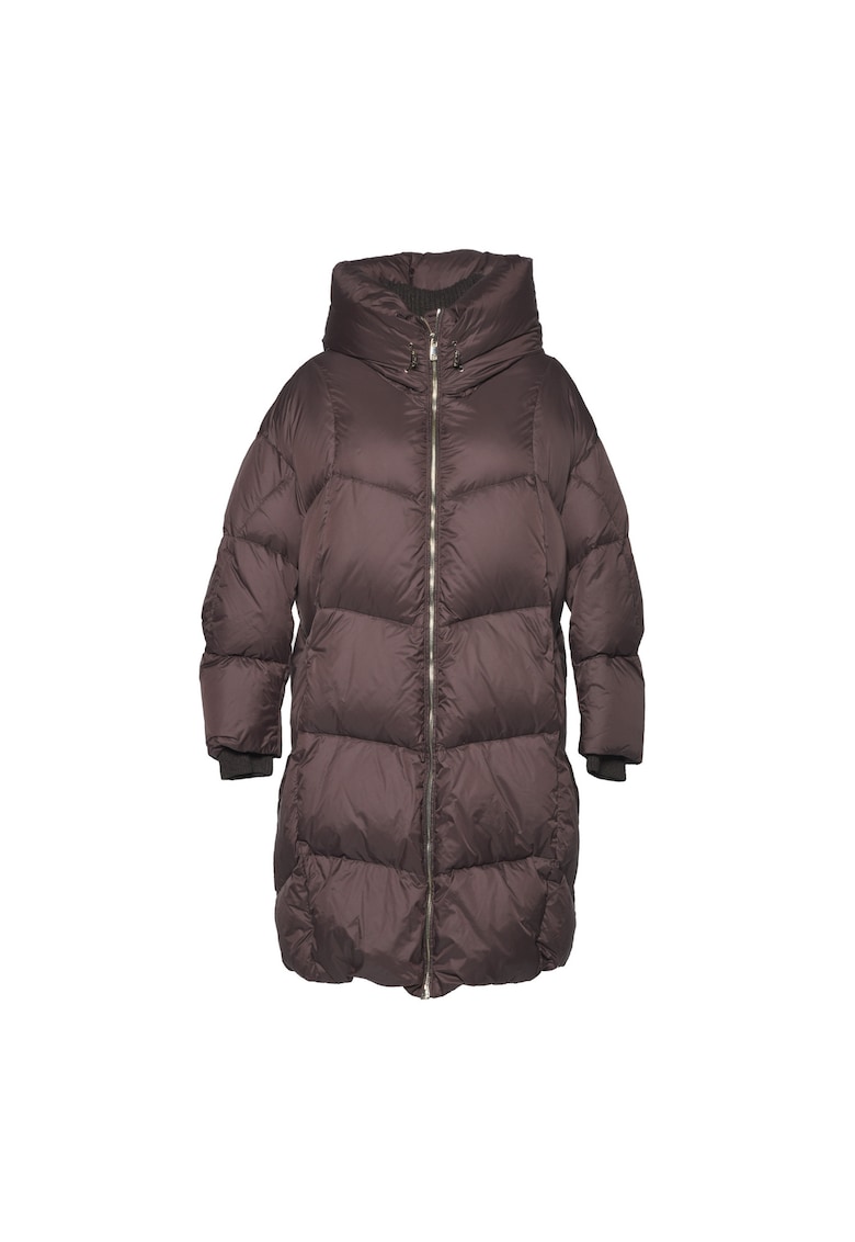 Капитонирано дълго зимно яке с висока яка и пухена вата - Кафяв Baldinini