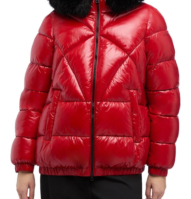 Капитонирано зимно яке Backsie с отделящ се детайл и качулка - Червен/Черен Geox