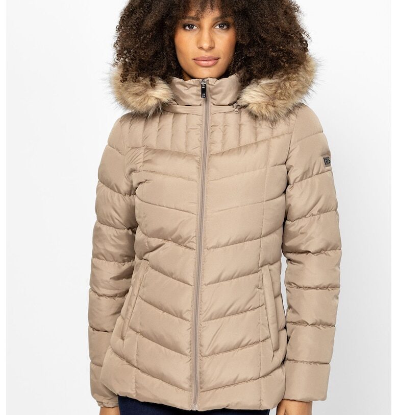 Капитонирано зимно яке Narla с отделяща се качулка - Светло кафяво Heavy Tools