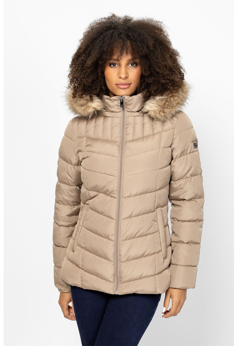 Капитонирано зимно яке Narla с отделяща се качулка - Светло кафяво Heavy Tools