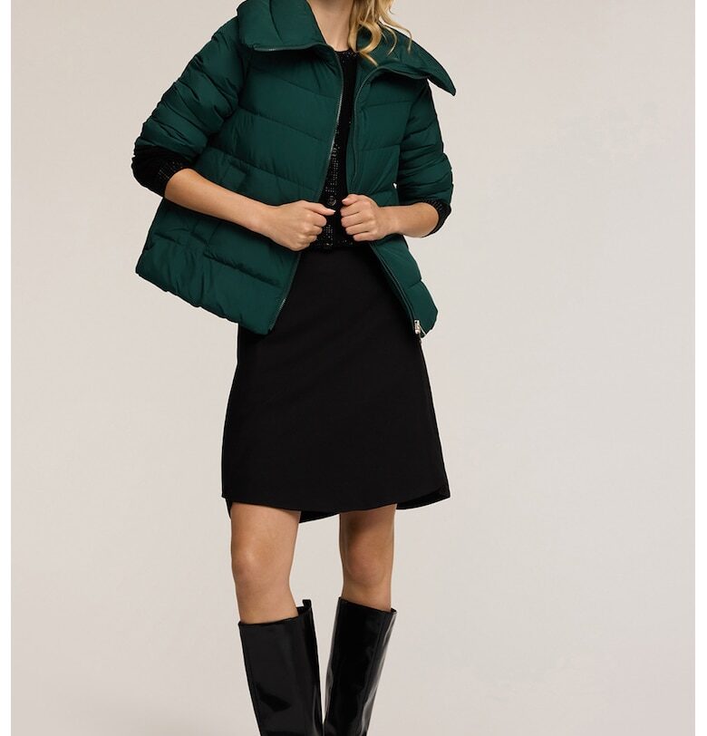 Капитонирано зимно яке с висока яка - Тъмнозелен Motivi