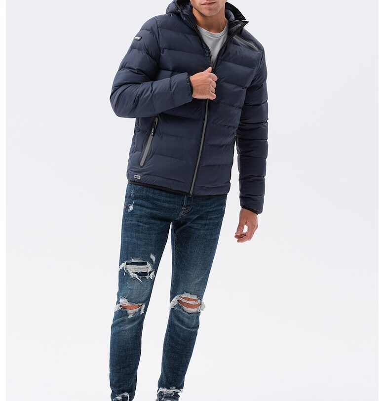 Капитонирано зимно яке с джобове с цип - Тъмносин OMBRE